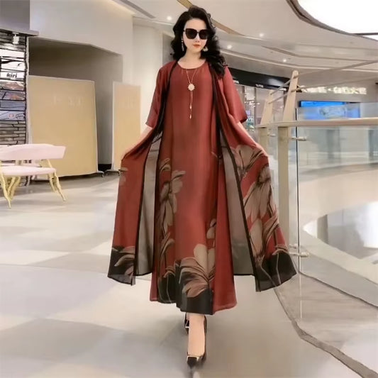 Elegant Print Two-Piece Summer Dress Set for Women