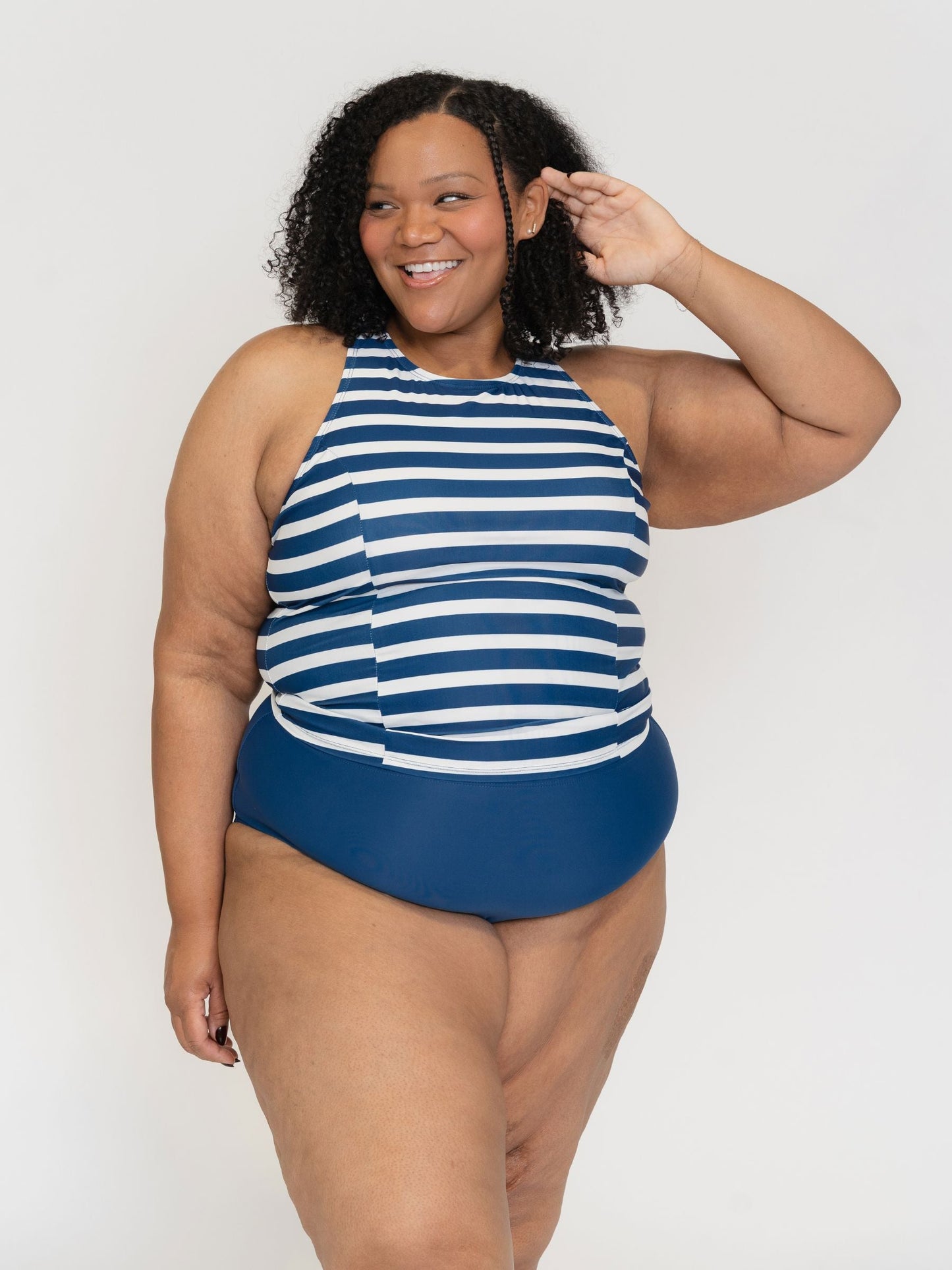 Navy Stripe Racer-Back Tankini Top