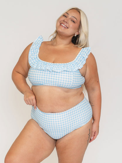 Sky Gingham Ruffle Scoop Bralette