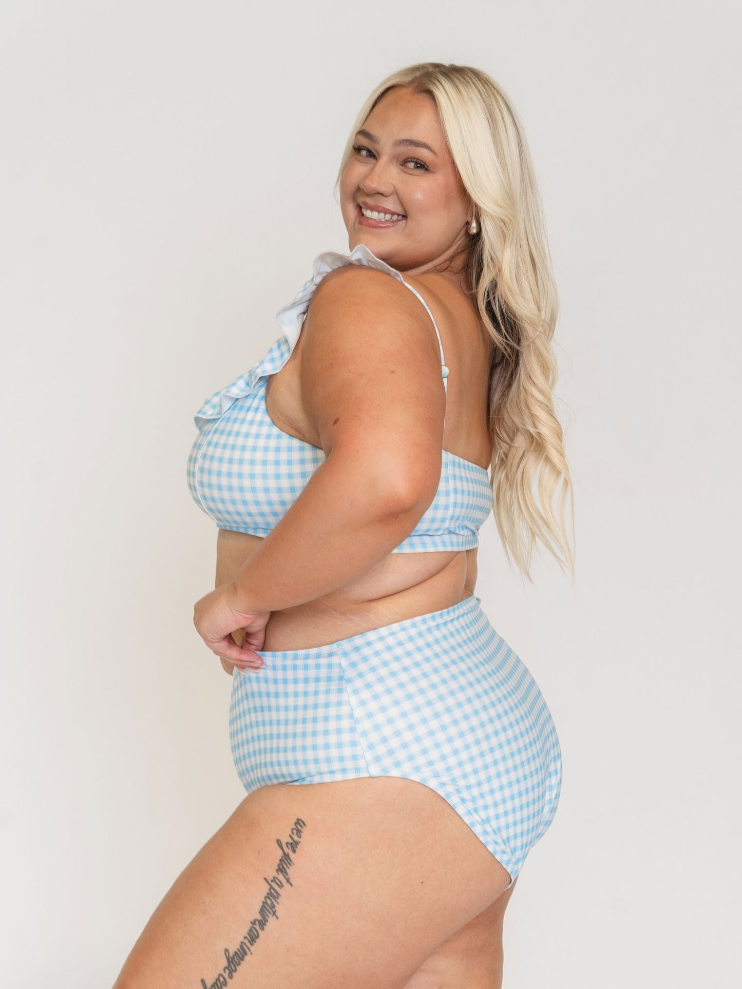 Sky Gingham Ruffle Scoop Bralette