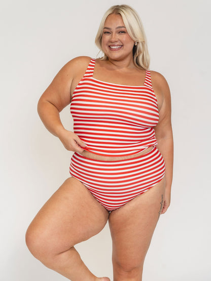 Horizontal Red Stripe High-Waist Bottom