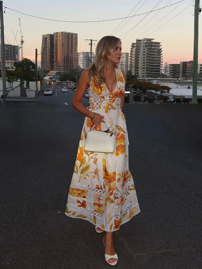 Summer Backless Print Dress for Women