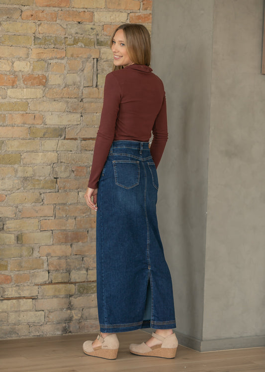 Bria Dark Wash Denim Maxi Skirt - FINAL SALE