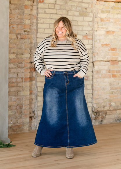 Bethany Dark Wash A-line Long Denim Skirt - FINAL SALE