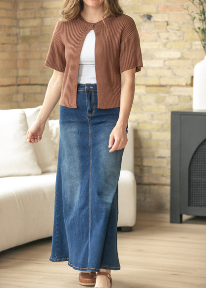 Bethany Dark Wash A-line Long Denim Skirt - FINAL SALE