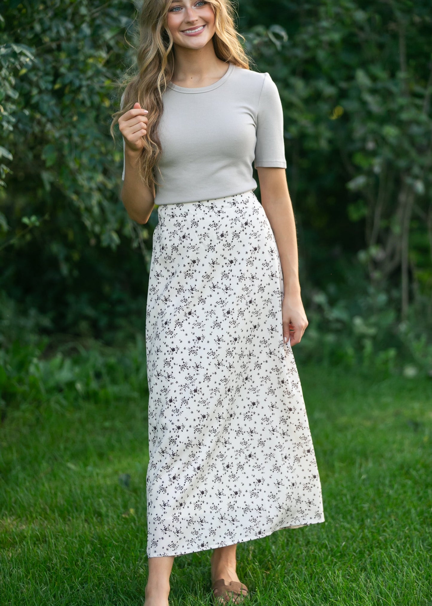 Braylyn Brown Floral Midi Skirt - FINAL SALE