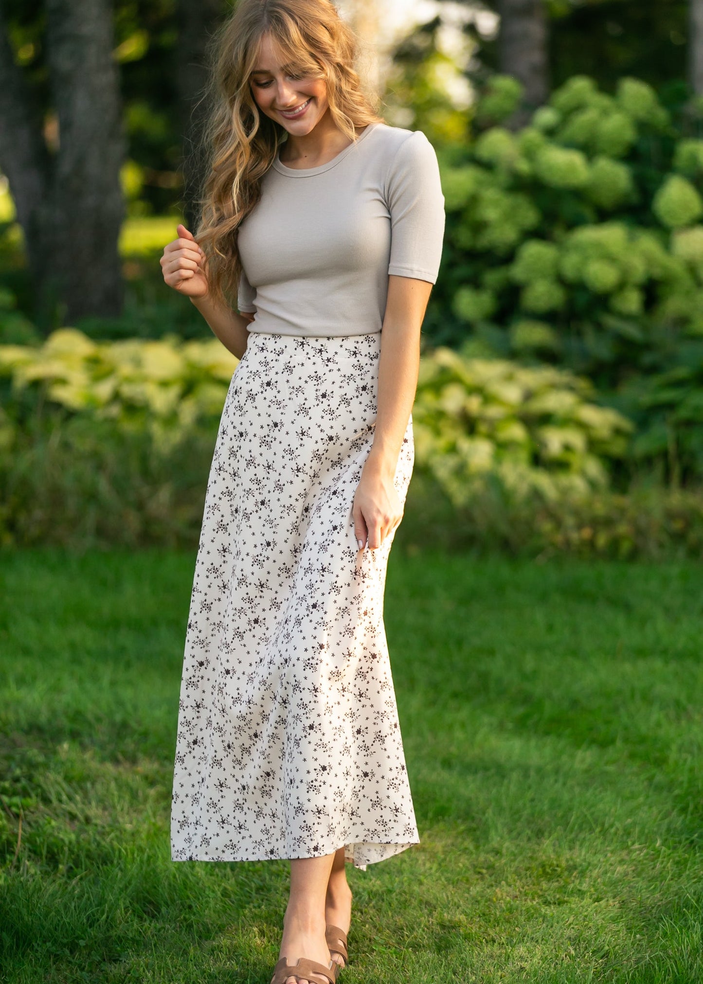 Braylyn Brown Floral Midi Skirt - FINAL SALE