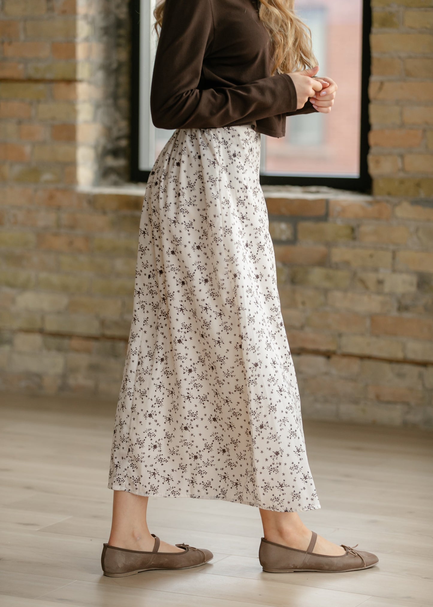 Braylyn Brown Floral Midi Skirt - FINAL SALE