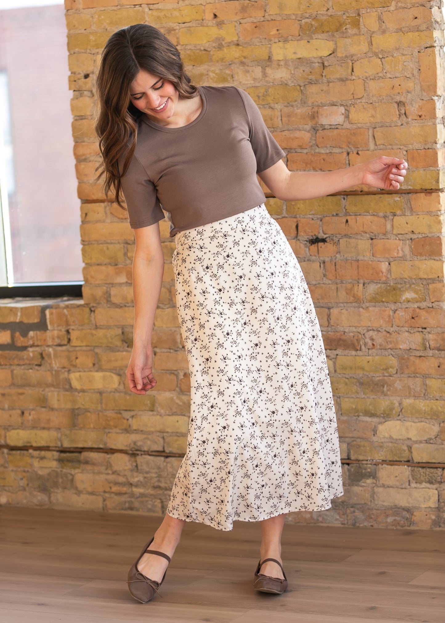 Braylyn Brown Floral Midi Skirt - FINAL SALE