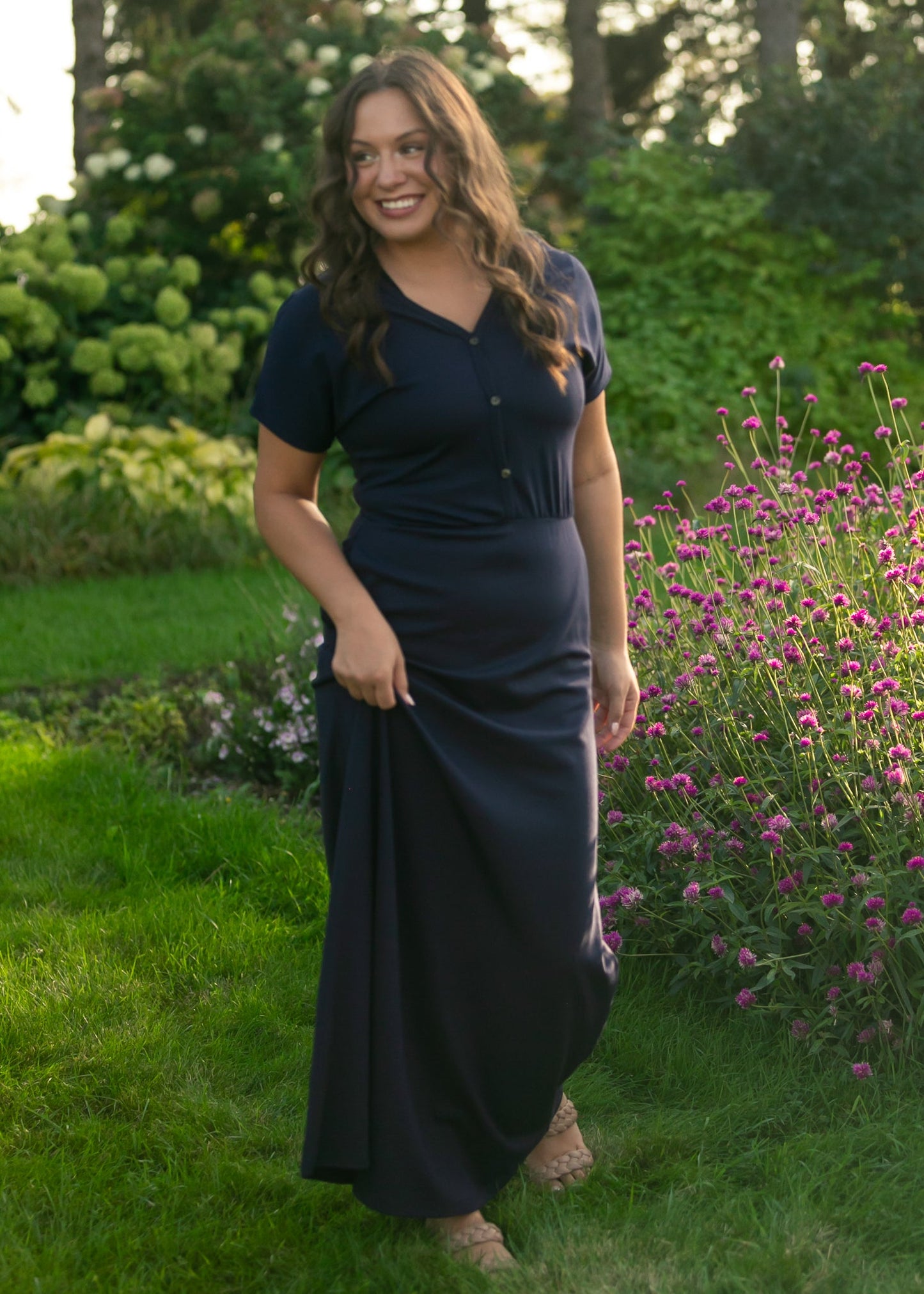 Ella Navy Cinched Waist Maxi Dress