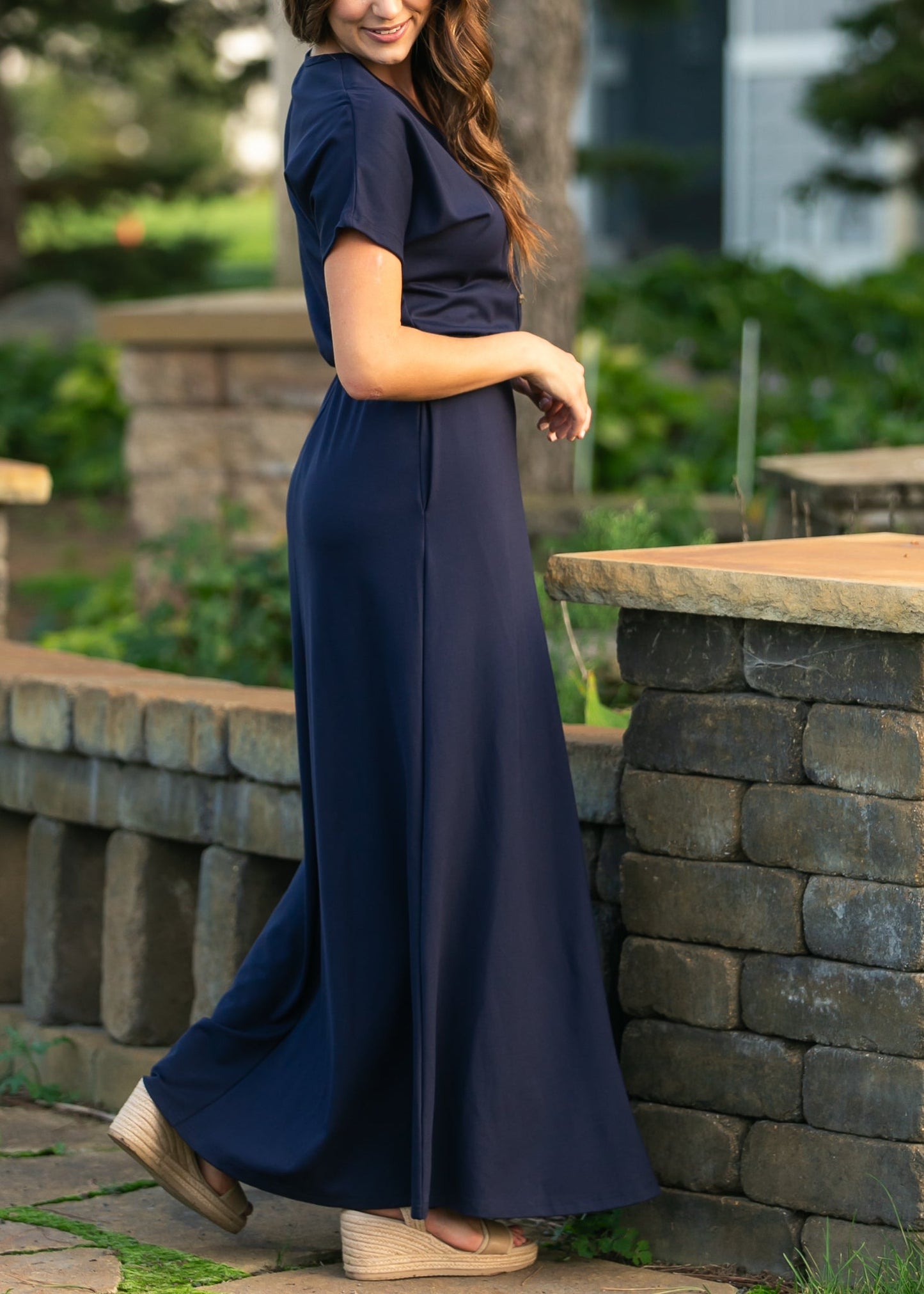 Ella Navy Cinched Waist Maxi Dress