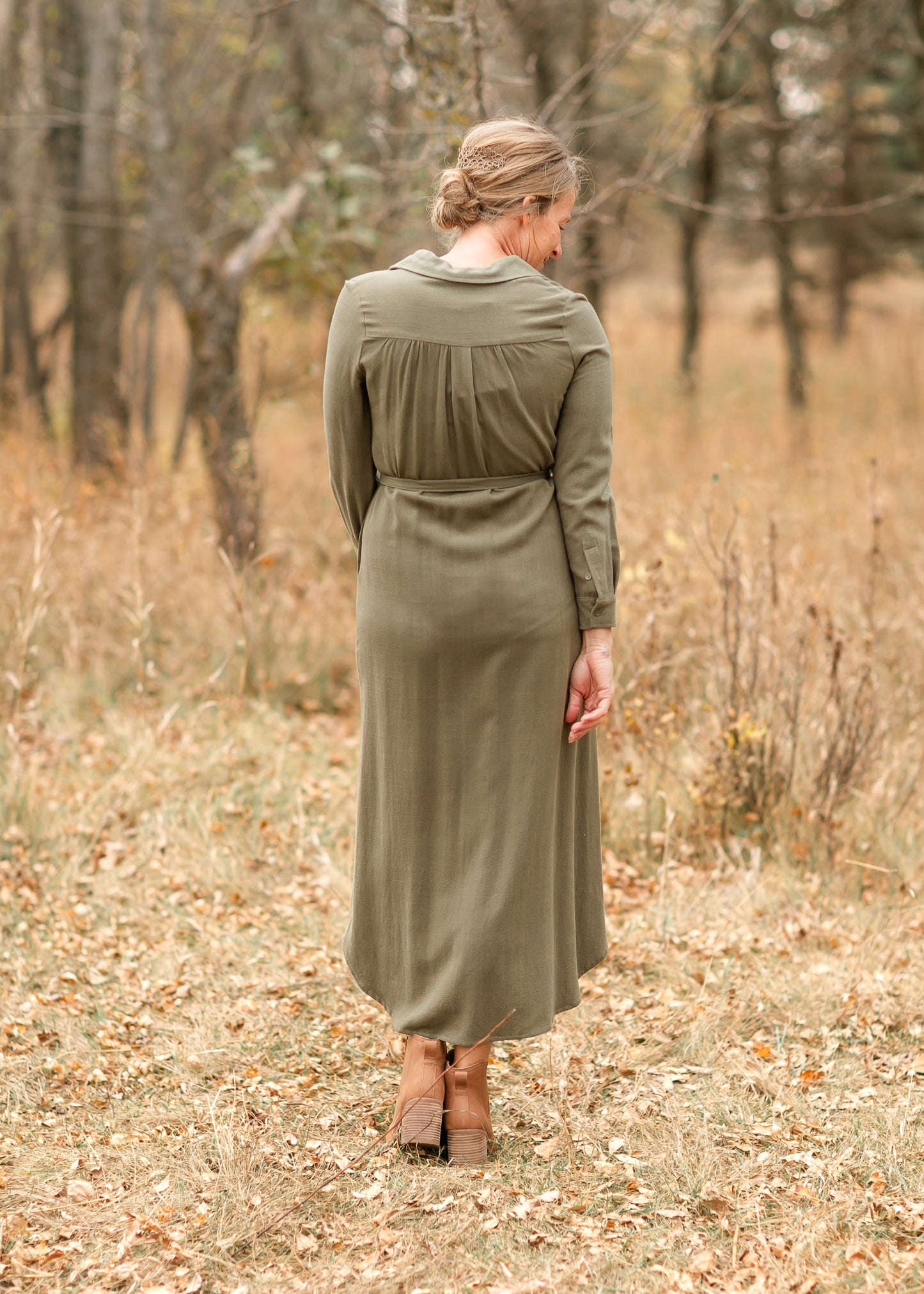 Essential Olive Long Sleeve Linen Shirt Dress - FINAL SALE