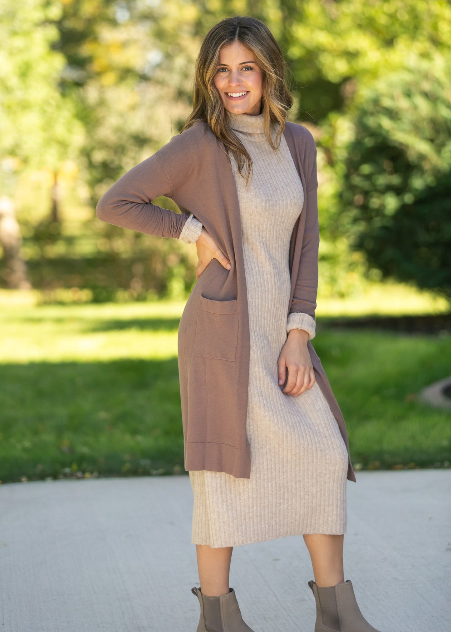Essential Toffee Long + Soft Cardigan