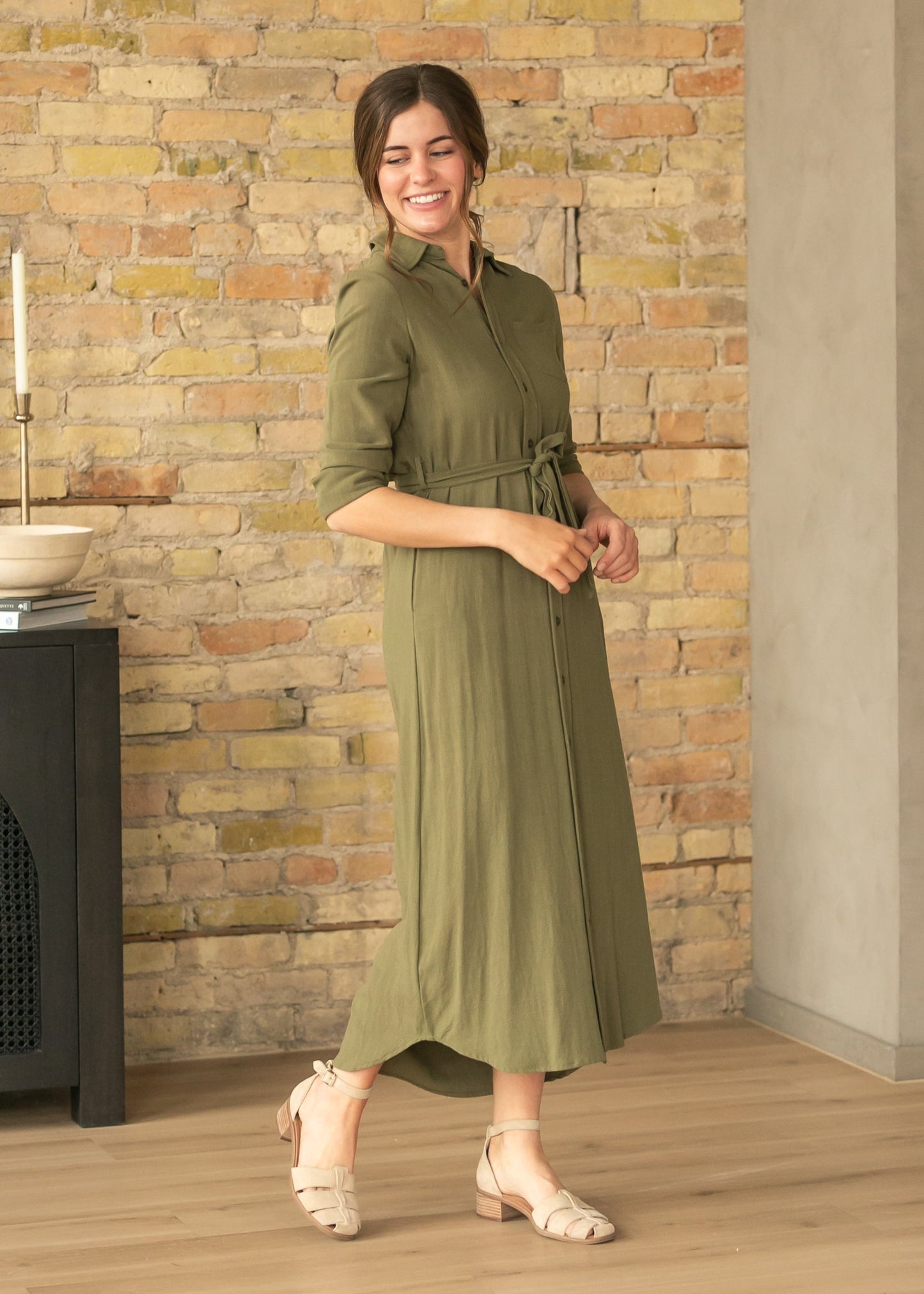 Essential Olive Long Sleeve Linen Shirt Dress - FINAL SALE