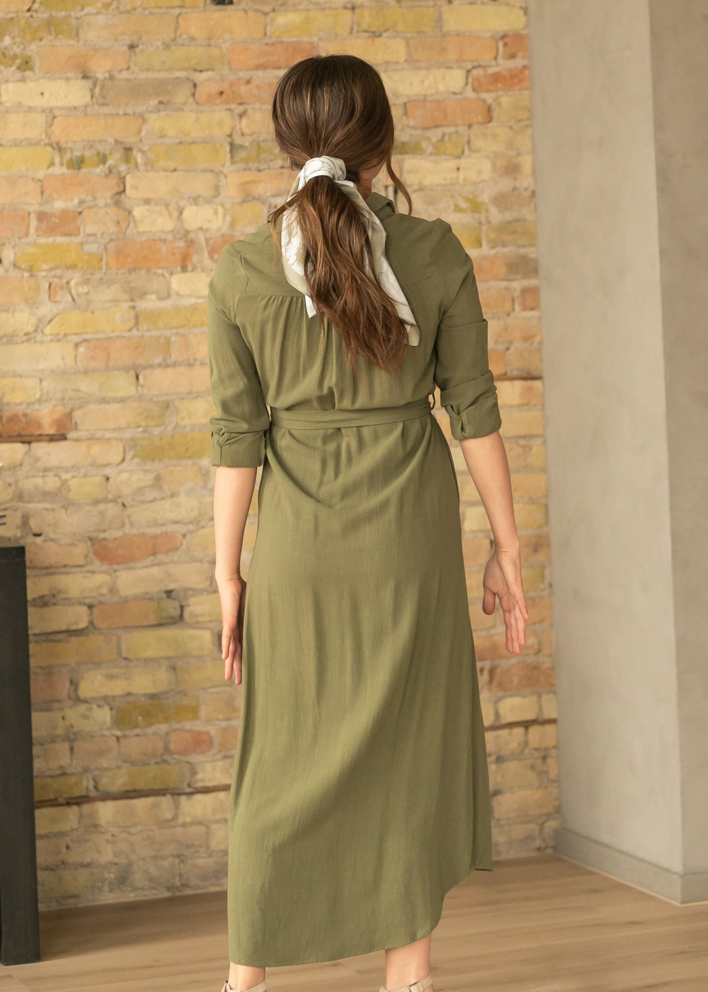 Essential Olive Long Sleeve Linen Shirt Dress - FINAL SALE