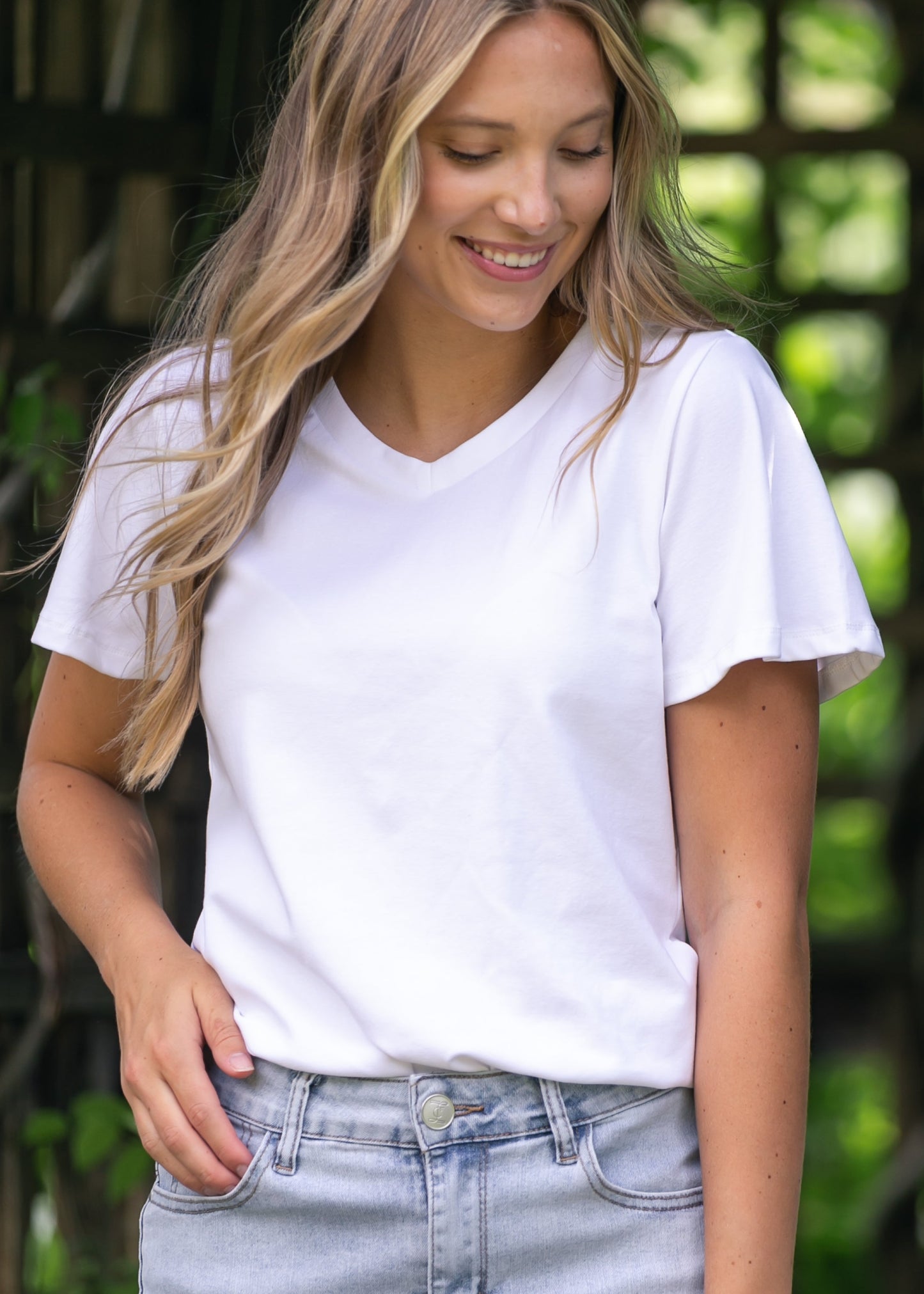 Essential V-neck Flutter Sleeve Top - FINAL SALE