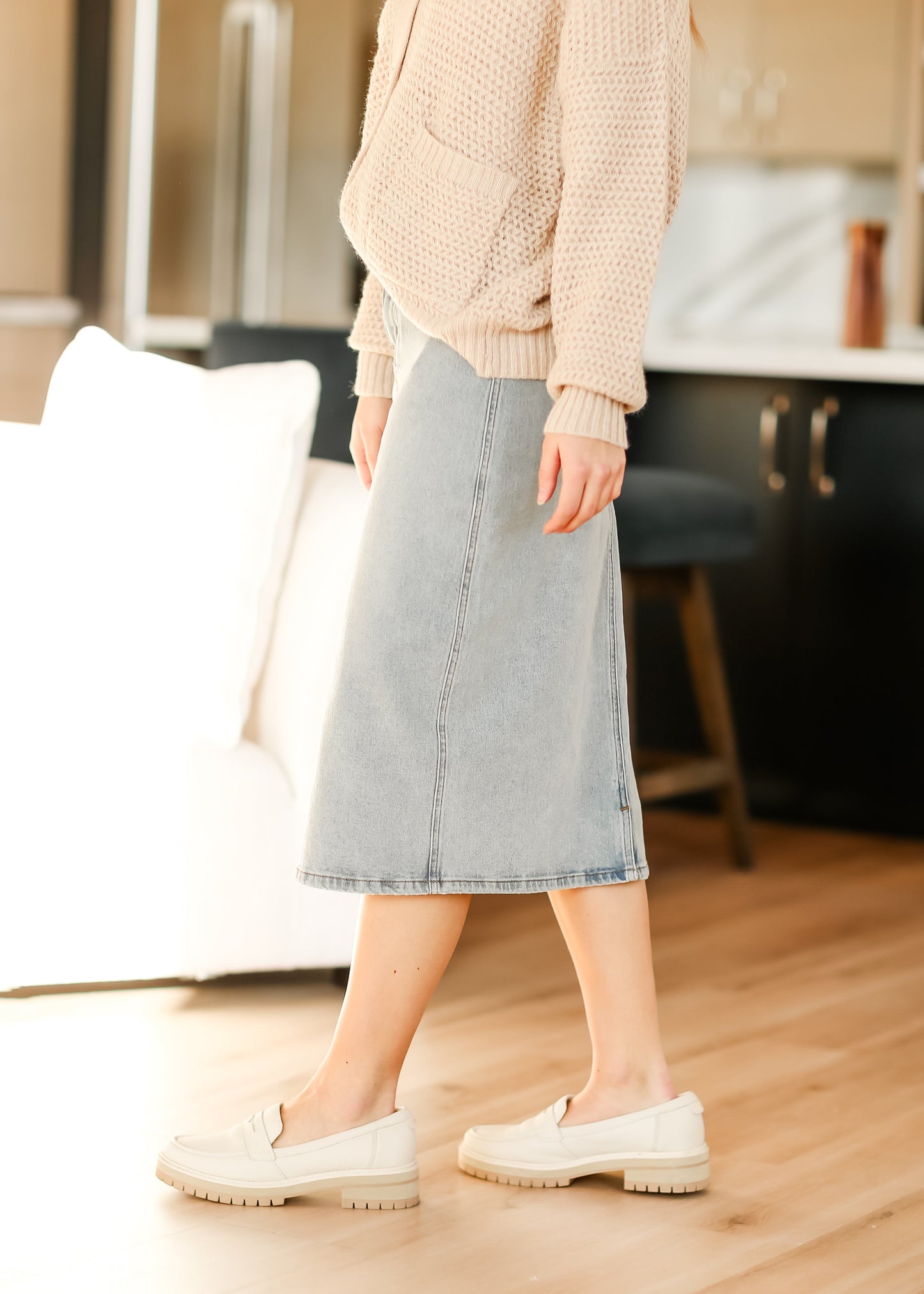 Greta Light Wash Midi Denim Skirt - FINAL SALE