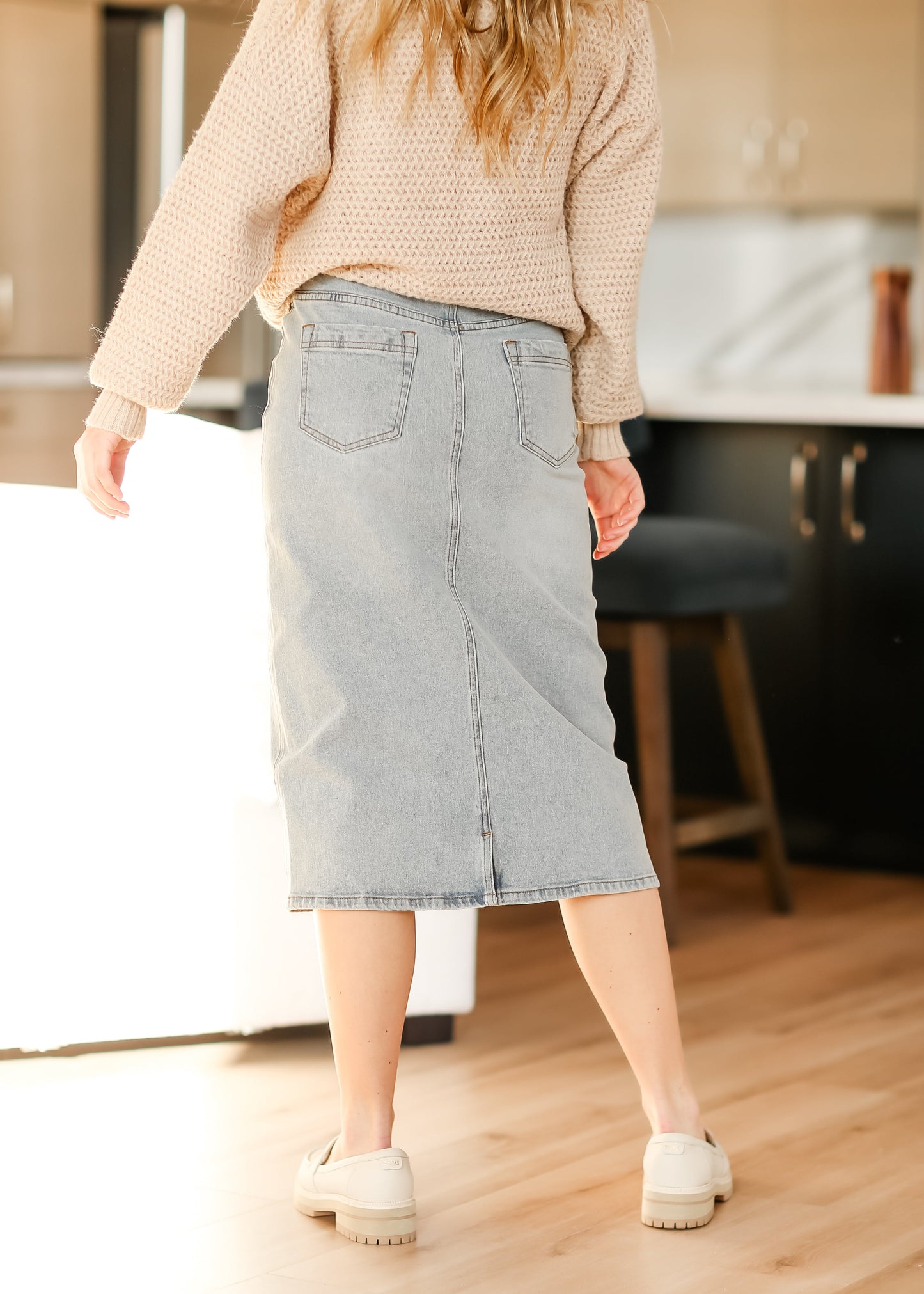 Greta Light Wash Midi Denim Skirt - FINAL SALE