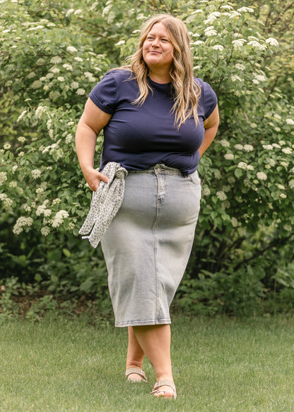 Greta Light Wash Midi Denim Skirt - FINAL SALE