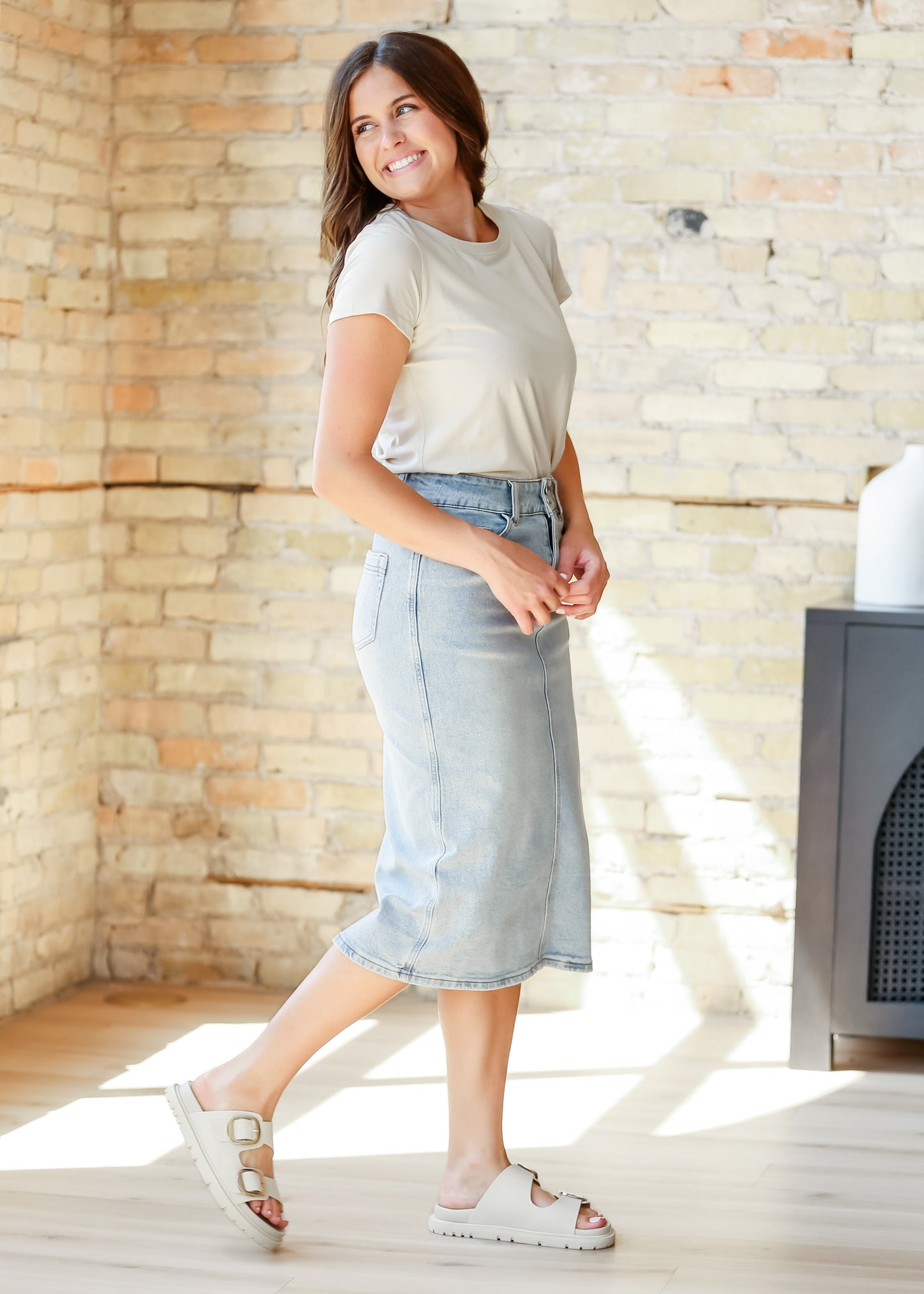 Greta Light Wash Midi Denim Skirt - FINAL SALE