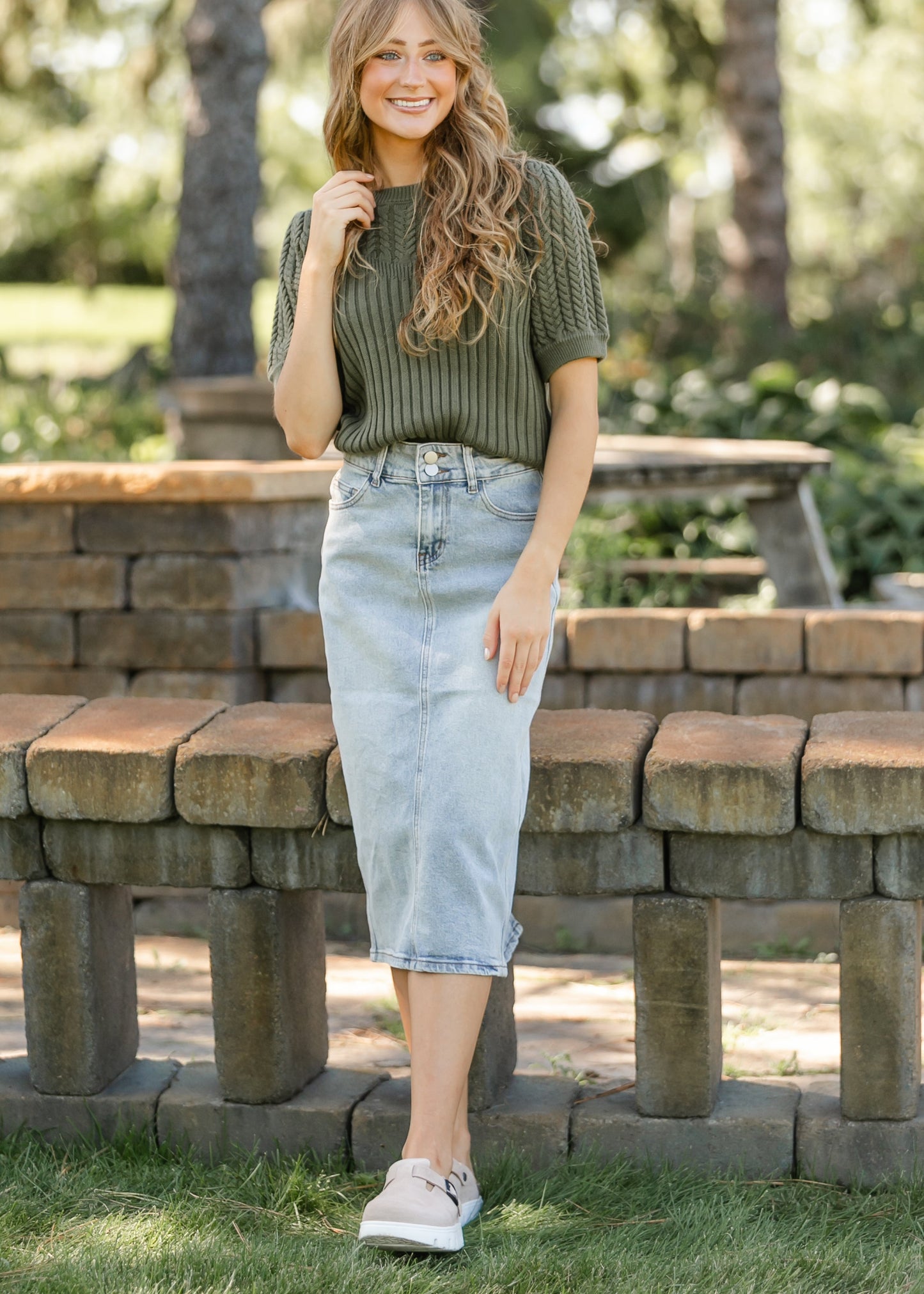 Greta Light Wash Midi Denim Skirt - FINAL SALE