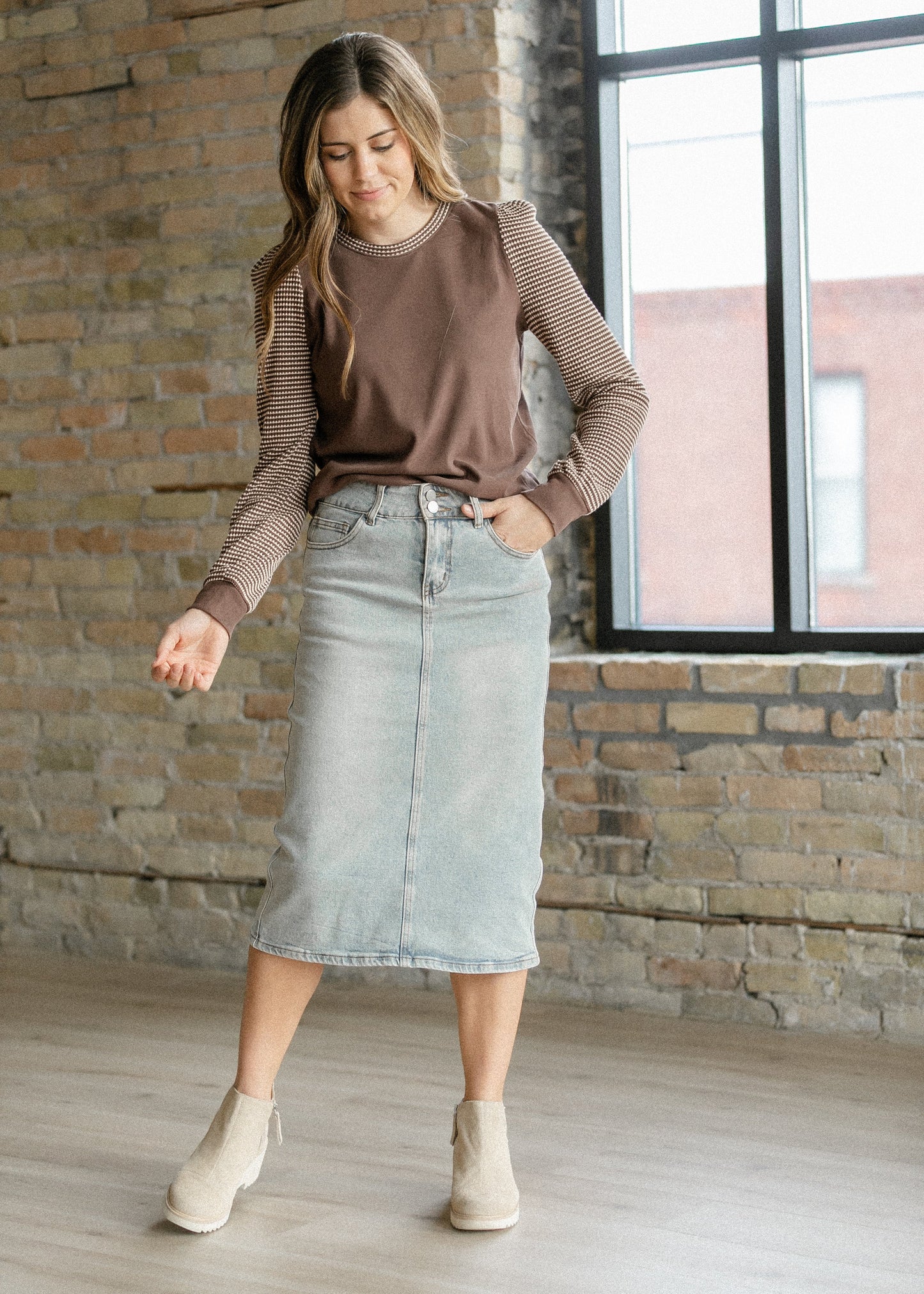 Greta Light Wash Midi Denim Skirt - FINAL SALE