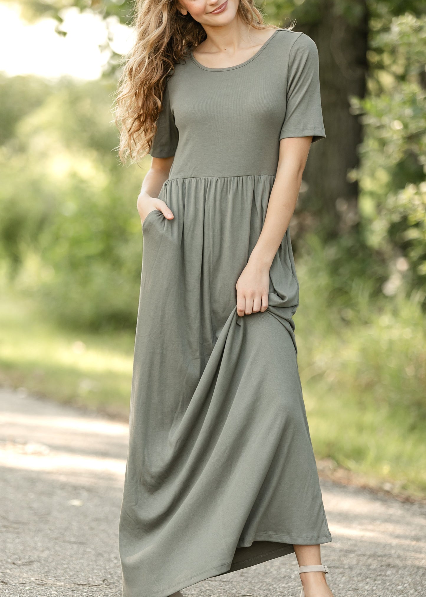 Jasmine Olive Ribbed Maxi Dress