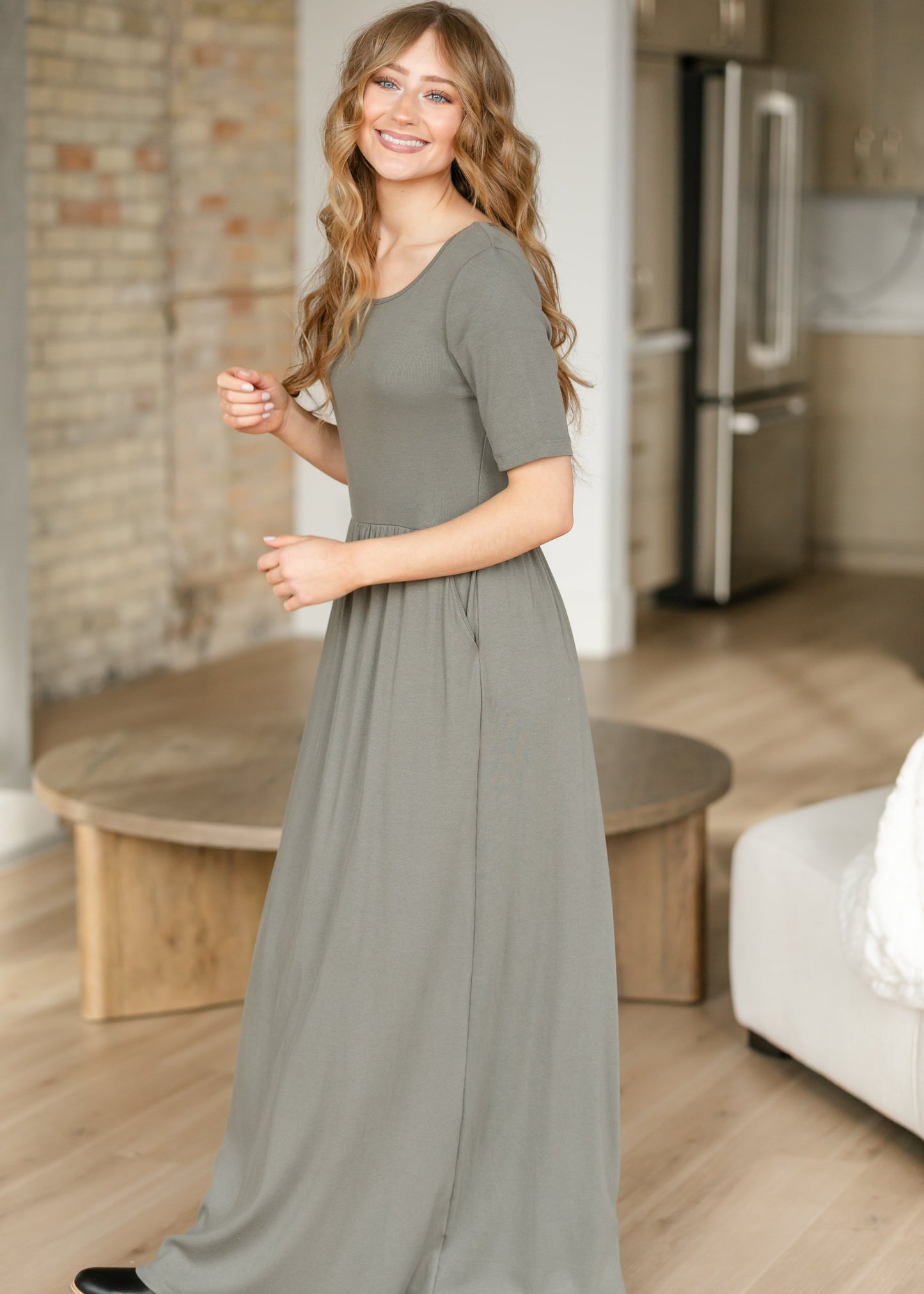 Jasmine Olive Ribbed Maxi Dress
