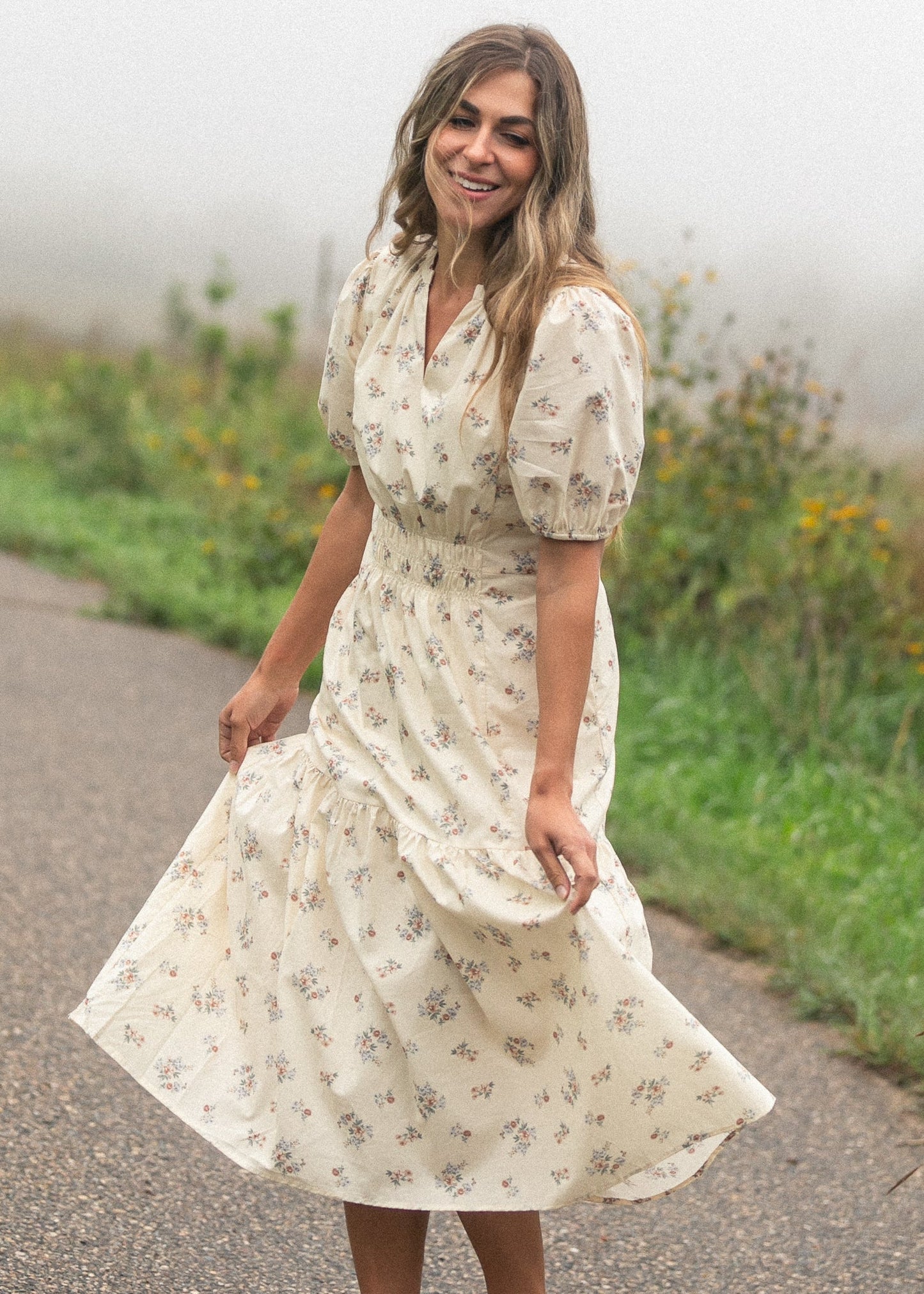 Katrina Half Sleeve Floral Midi Dress - FINAL SALE