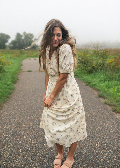 Katrina Half Sleeve Floral Midi Dress - FINAL SALE