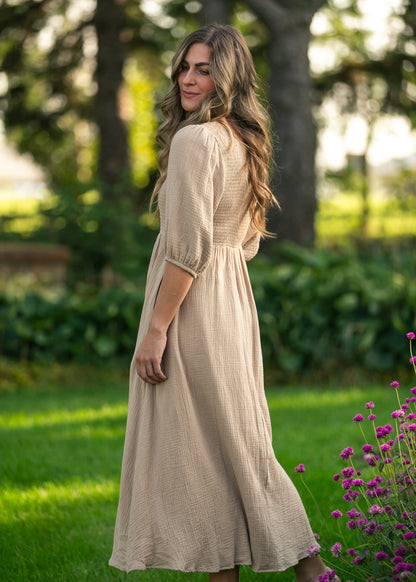 Kayleen Tan Smocked Bodice Gauze Dress - FINAL SALE