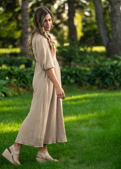 Kayleen Tan Smocked Bodice Gauze Dress - FINAL SALE