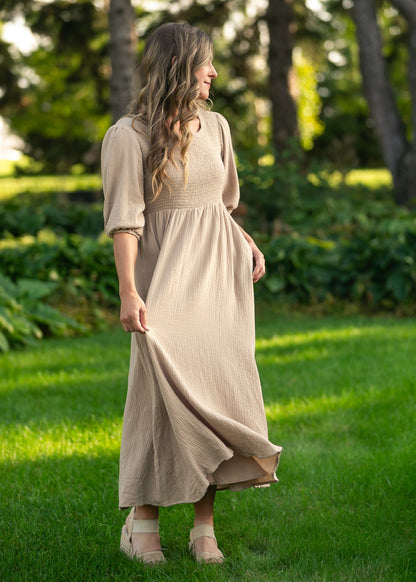 Kayleen Tan Smocked Bodice Gauze Dress - FINAL SALE