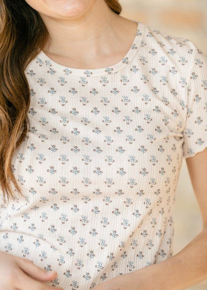 Larza Blue Floral Lettuce Hem Top - FINAL SALE
