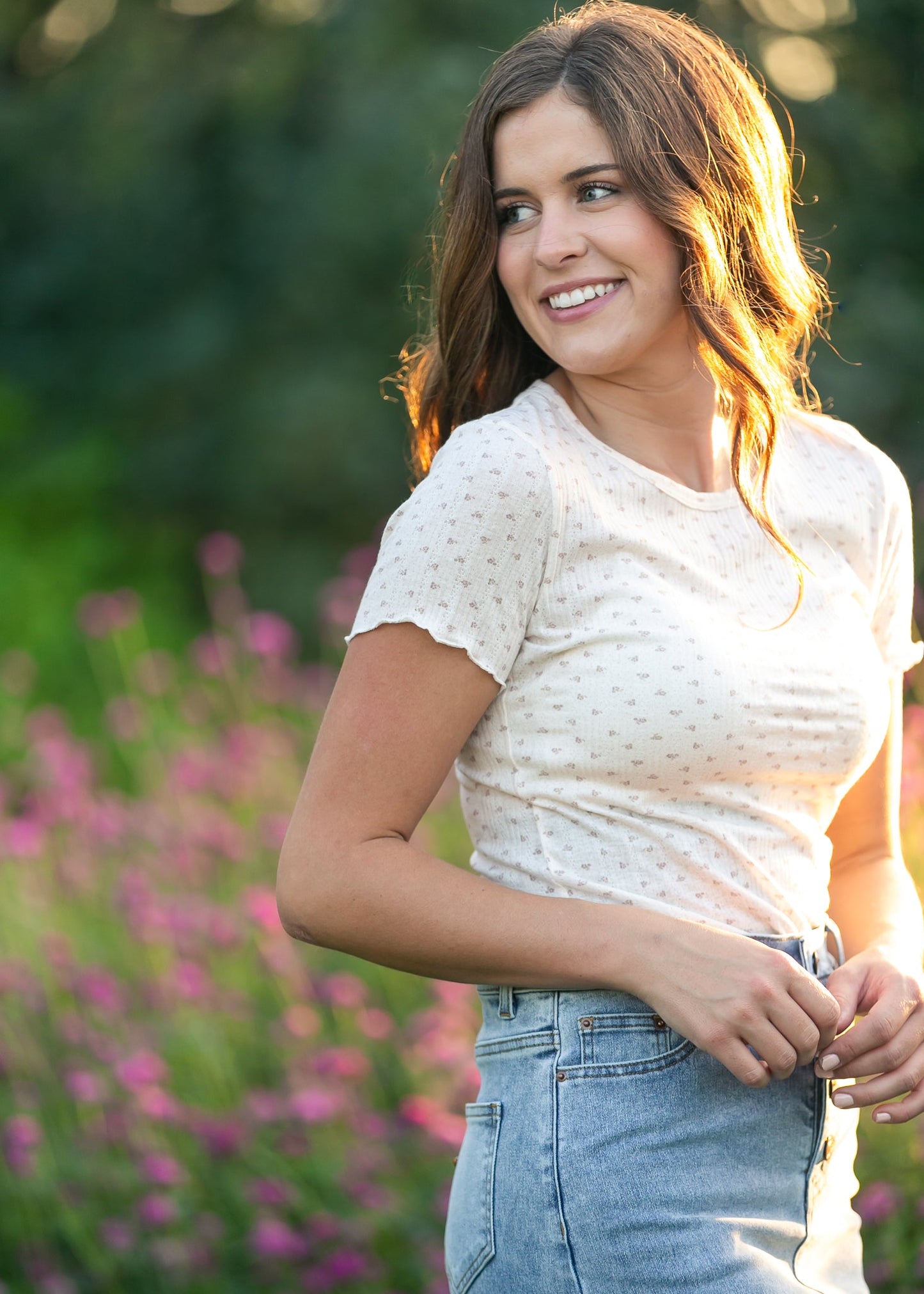 Larza Taupe Floral Lettuce Hem Top - FINAL SALE