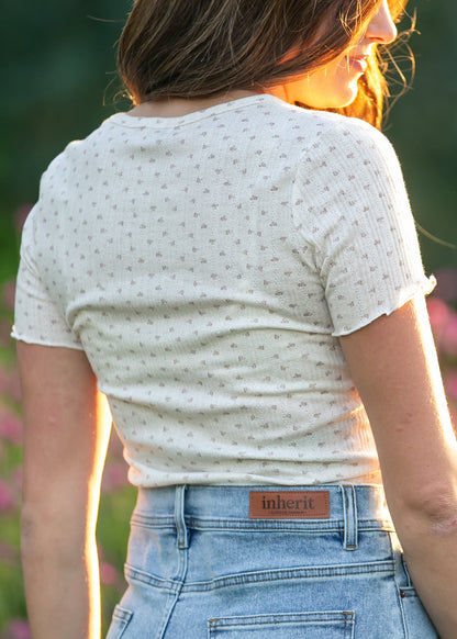 Larza Taupe Floral Lettuce Hem Top - FINAL SALE