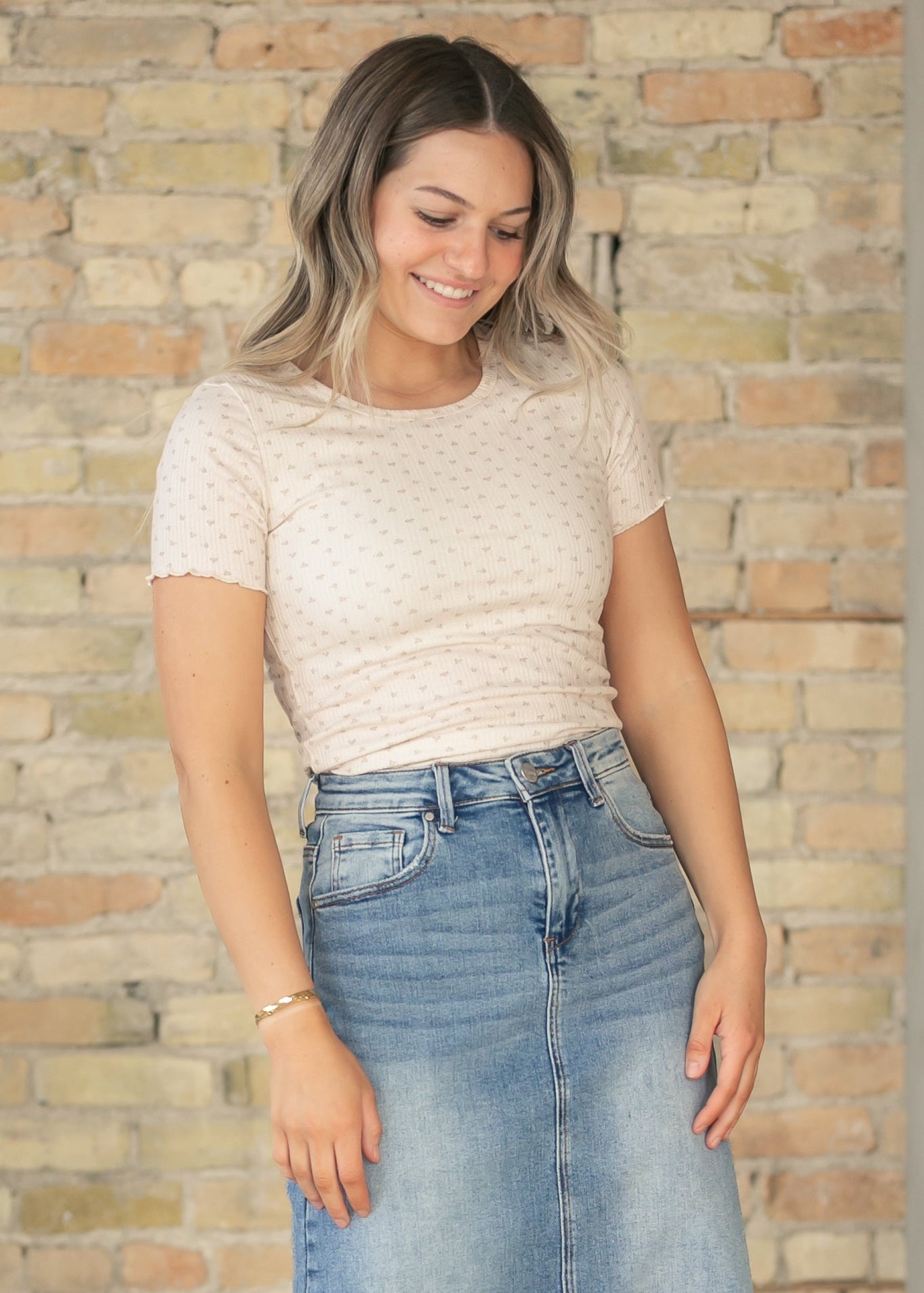 Larza Taupe Floral Lettuce Hem Top - FINAL SALE