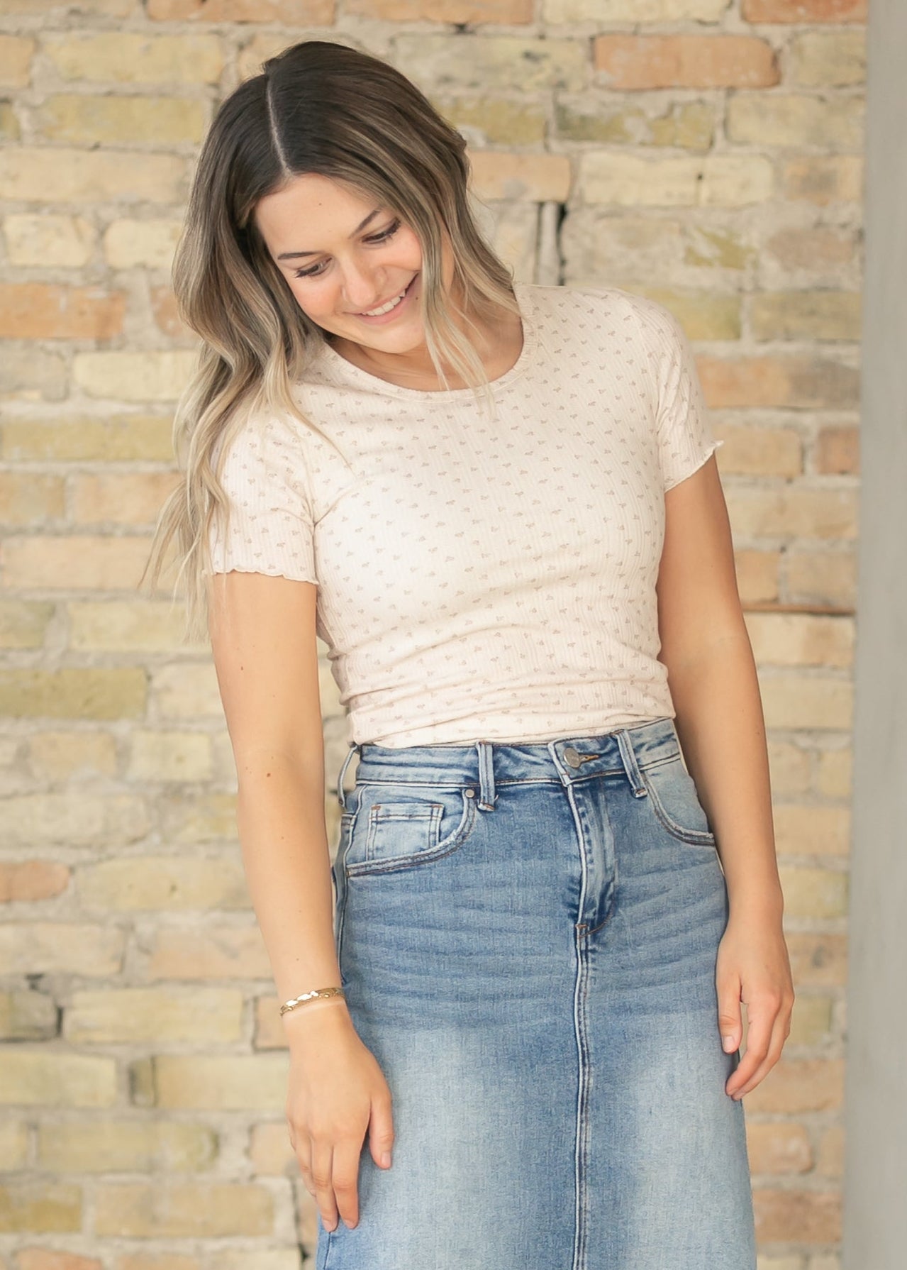 Larza Taupe Floral Lettuce Hem Top - FINAL SALE