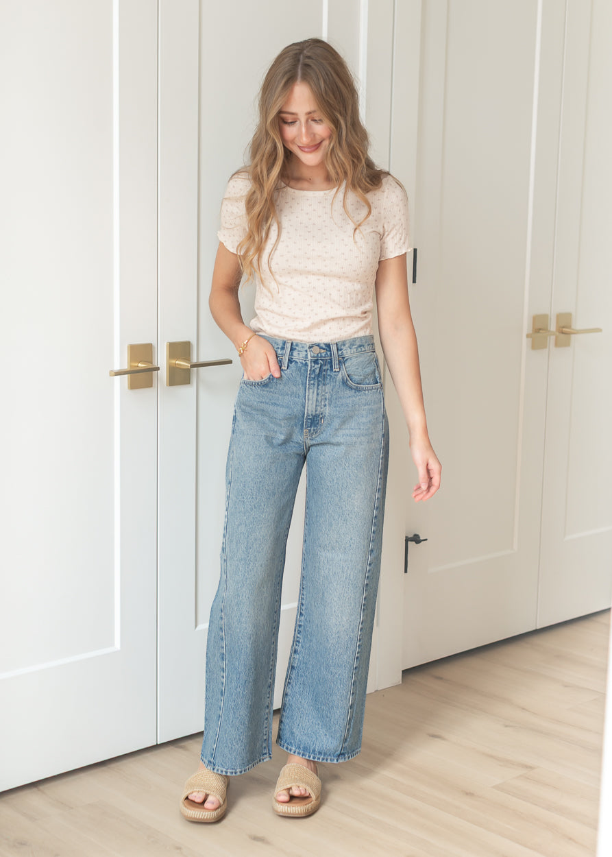 Larza Taupe Floral Lettuce Hem Top - FINAL SALE