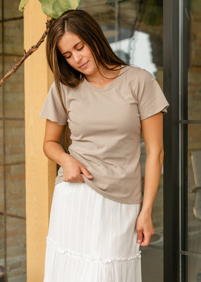 Essential Sand Flutter Sleeve Top