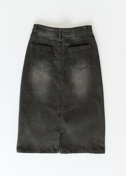 Tiffany Black Denim Midi Skirt - FINAL SALE