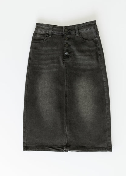 Tiffany Black Denim Midi Skirt - FINAL SALE