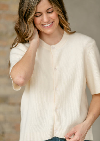 Zadie Ivory Short Sleeve Button Cardigan