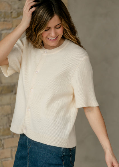 Zadie Ivory Short Sleeve Button Cardigan