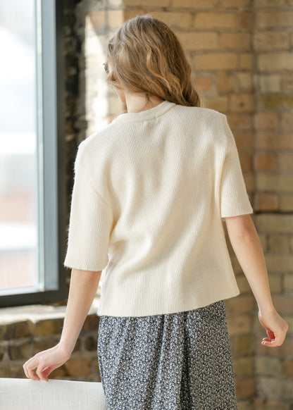 Zadie Ivory Short Sleeve Button Cardigan
