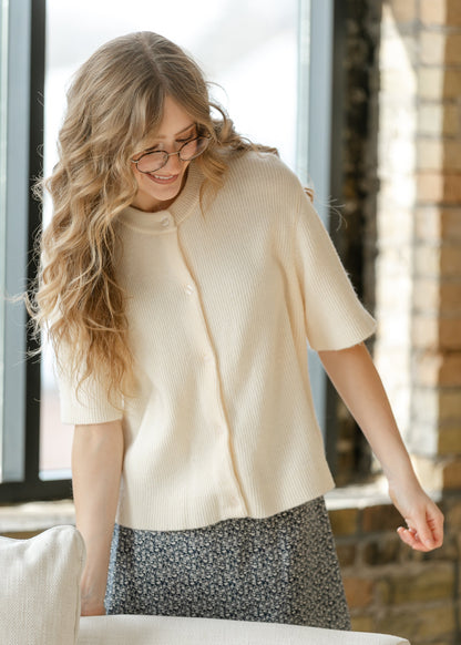 Zadie Ivory Short Sleeve Button Cardigan